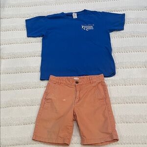 Old Navy Orange Bermuda Shorts adjustable waist & Gildan blue T-shirt boys 12 L